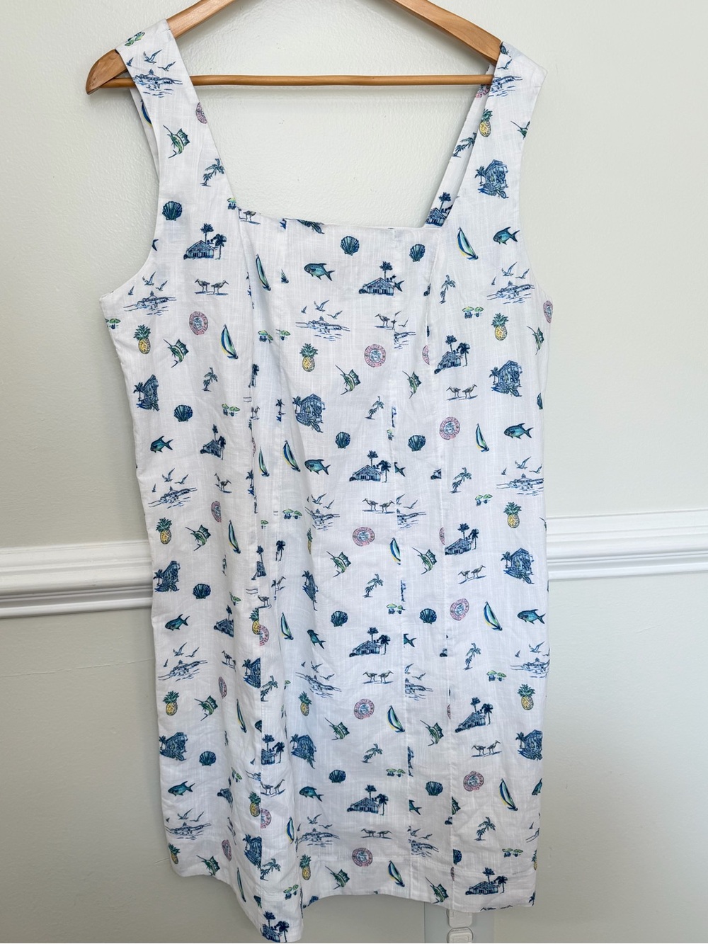 Vineyard Vines White Mini Dress with Blue & Green Coastal Print Gasparilla Print